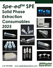 Cover of 2025 SPE Catalog for download. Shows photos of a variety of solid phase extraction cartridges and accessories.